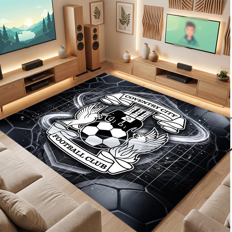 Coventry City Football Print Crystal Velvet Rug, Comfortable Water Absorbent Non Slip Indoor Floor Carpet