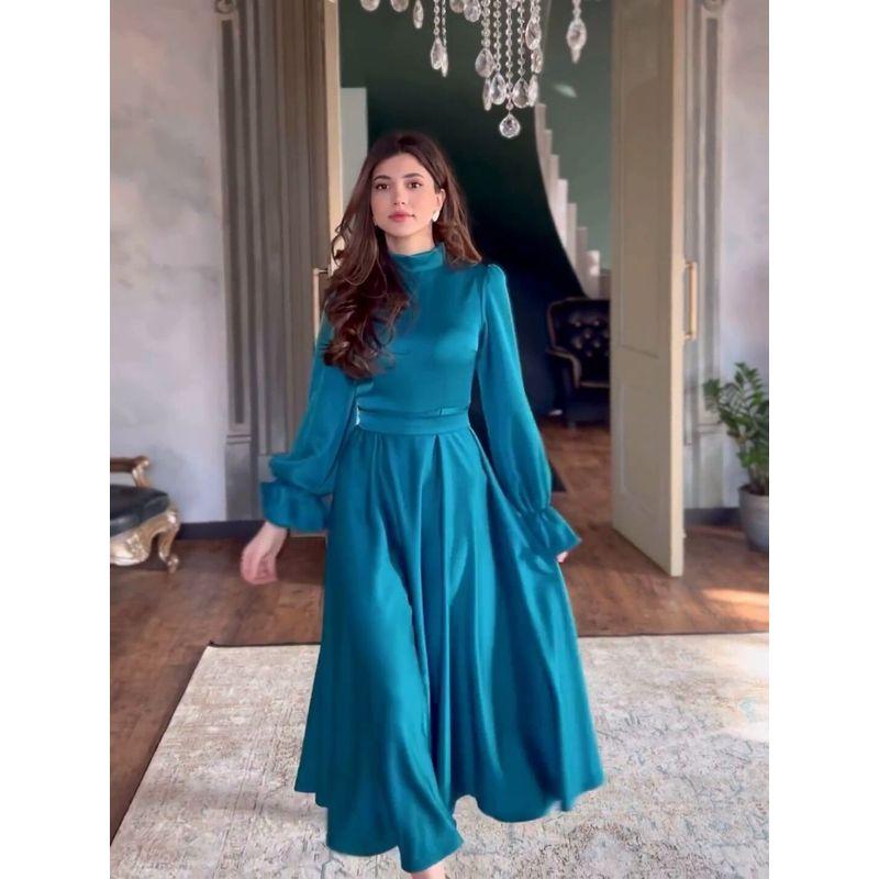 Elegant Ruffle Party Dress French Style Elegance Ruffles Long Sleeves Stand Collar High Waist Dress