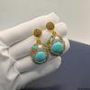 Natural turquoise pearl earrings three-piece set niche design high-end inlaid rough stone necklace jewelry set women
