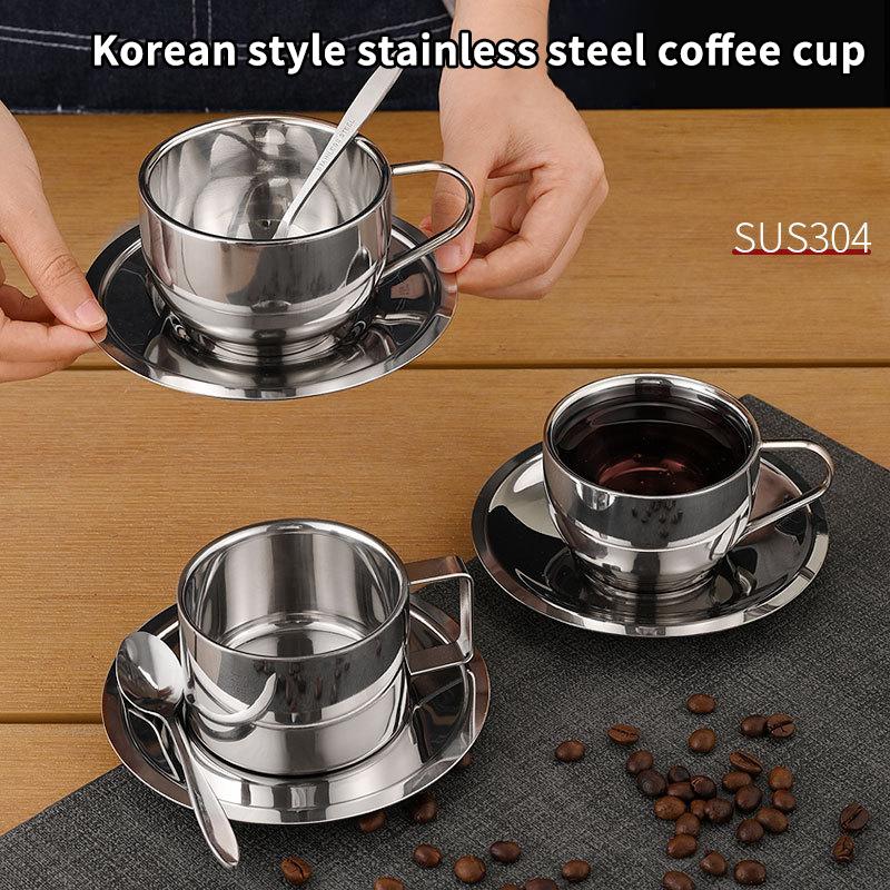 Vintage Stainless Steel Coffee Mug Cups Delicate Coffee Cup And Saucer Set Flower Tea Mug Home Coffeeware Espresso Cups