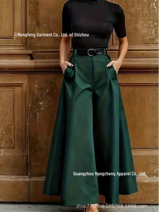 Women's High-Waisted Drapey Cotton Linen Culottes - Artistic Wide-Leg Cropped Pants for Spring/Autumn 2024
