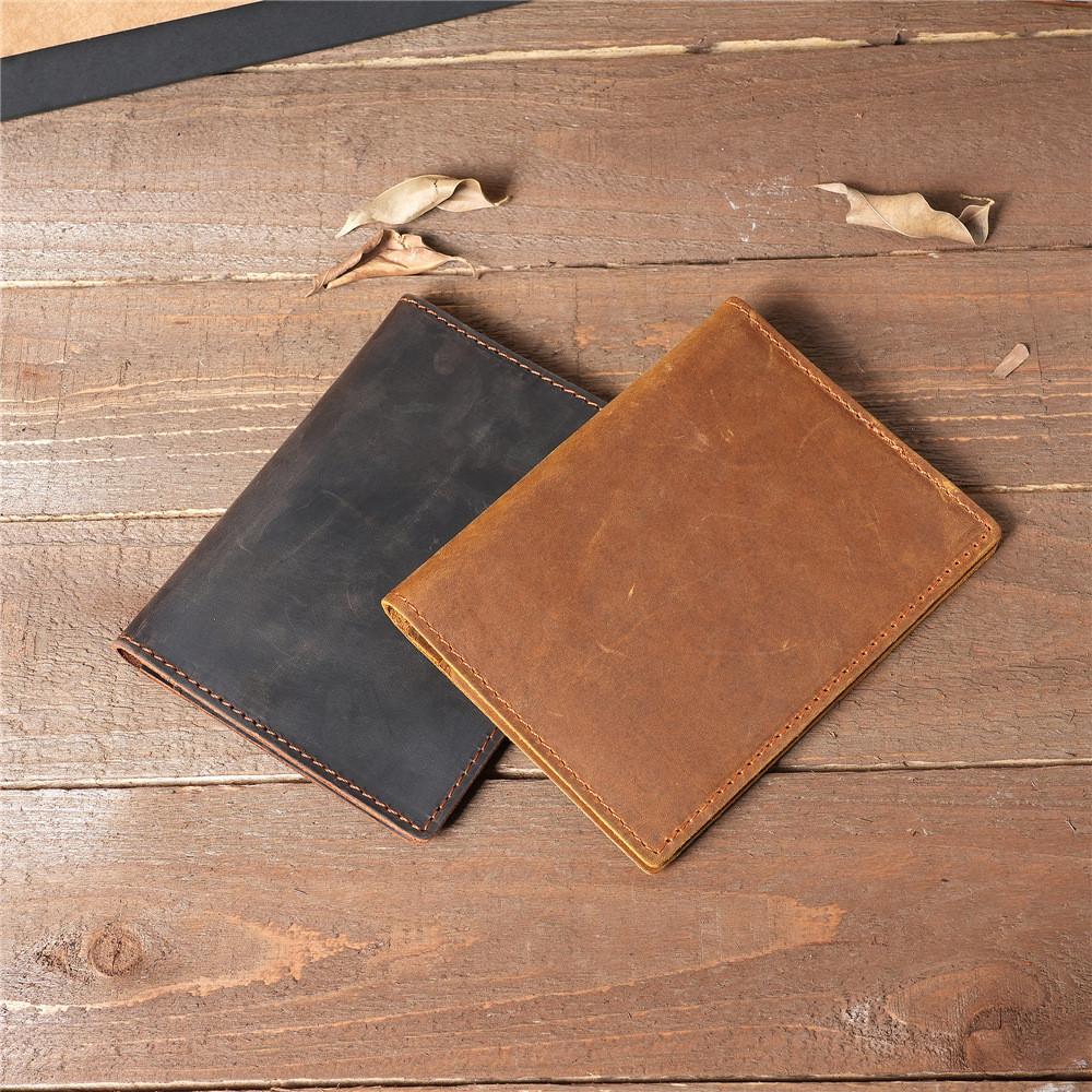 Unisex Crazy Horse Leather Passport Holder Genuine Leather Travel Document Organizer Multi-Functional 2-in-1 Card Wallet for Business Trip Daily Use