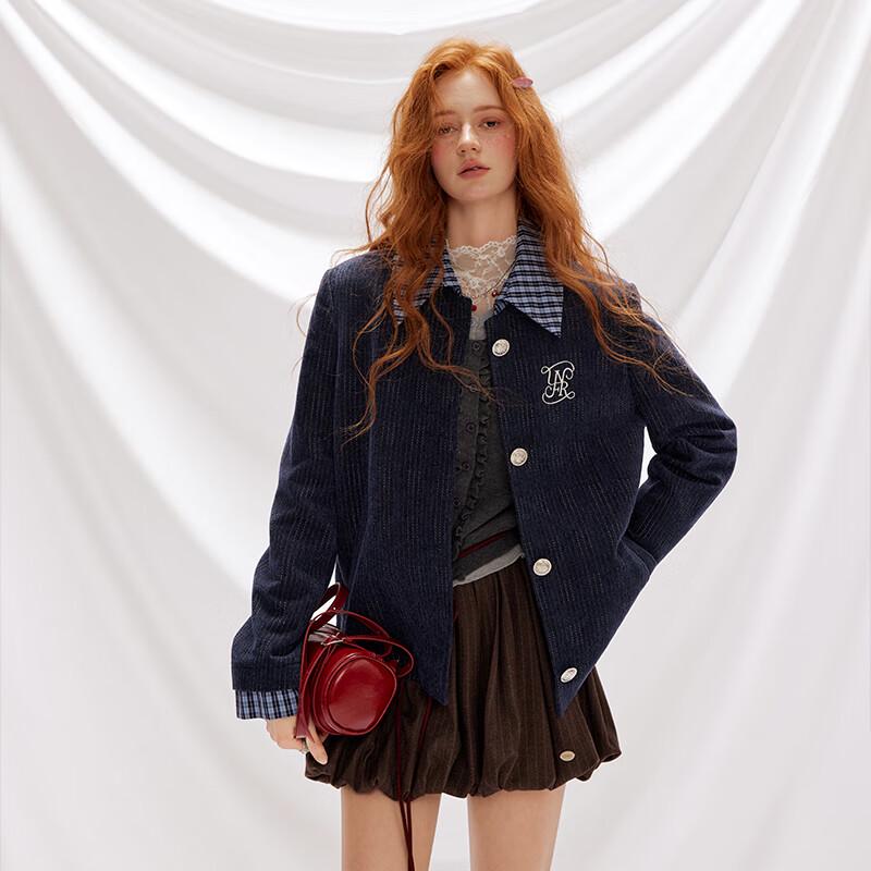 UNIFREE Korean Style Faux Two-Piece Plaid Patchwork Blazer