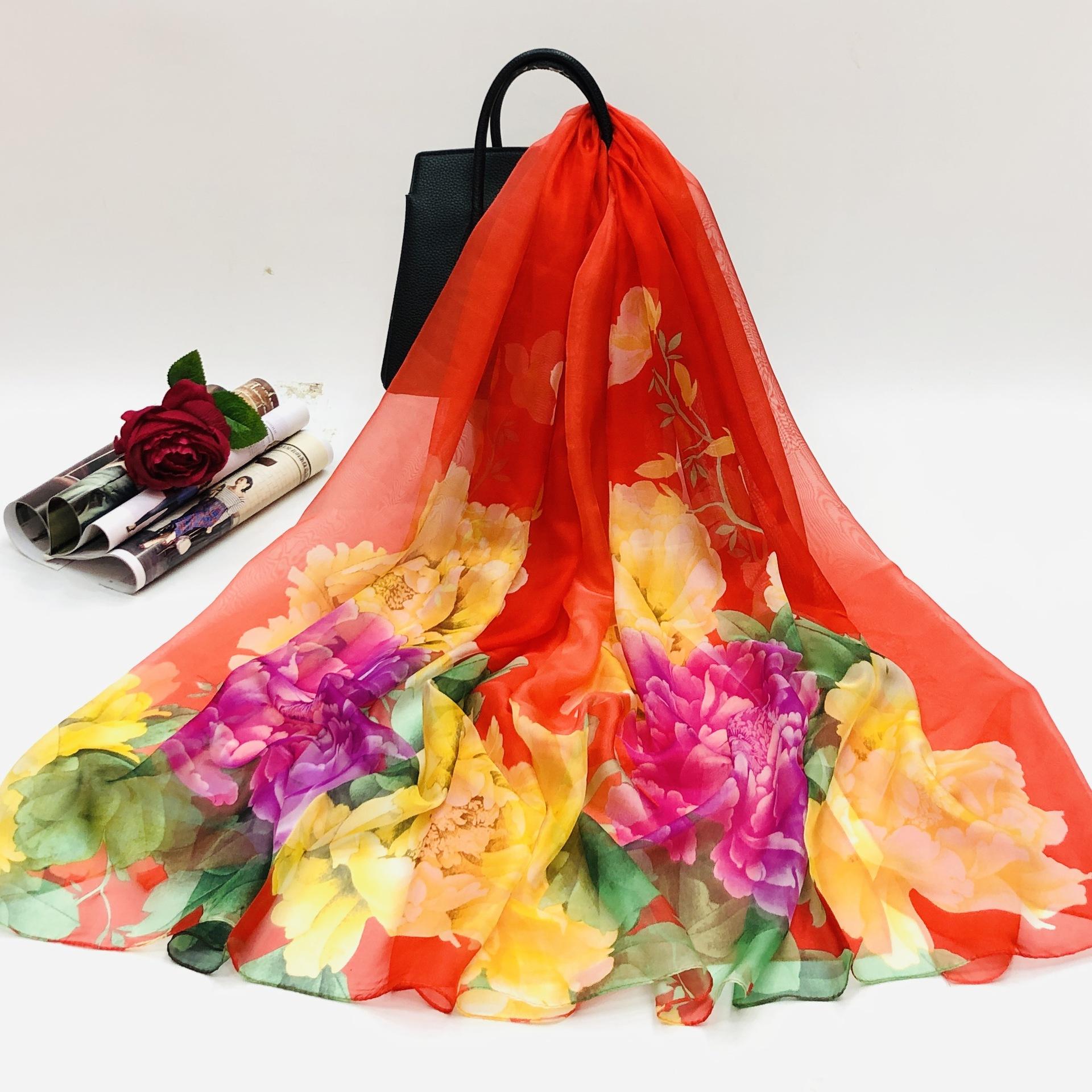 

130x200см Шелковый Шарф Цветочный Женский Летний Хиджаб Роскошный Принт Солнцезащитная Бандана Фуляр Пашмина Шарфы Эшарп Шаль Большой Платок 130x200cm