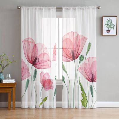 Poppy Flower Plant Sheer Curtains For Living Room Bedroom Home Decor Kitchen Tulle For Windows Voile Drapes