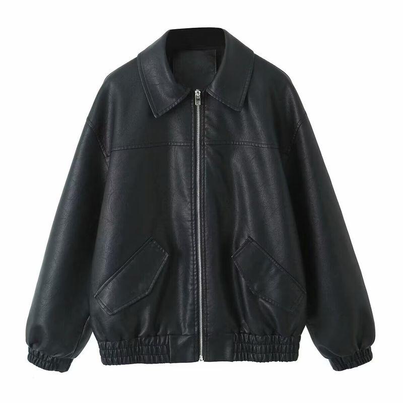 

Kaslead Новинка Женская одежда Модный стиль Стильная Простая и Универсальная Свободная Кожаная куртка из ПУ с эффектом стирки Кожаное пальто Black L