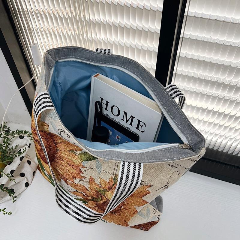 New gold silk cloth bag fashion Korean tide casual tote bag shoulder bag creative pattern women's canvas bag