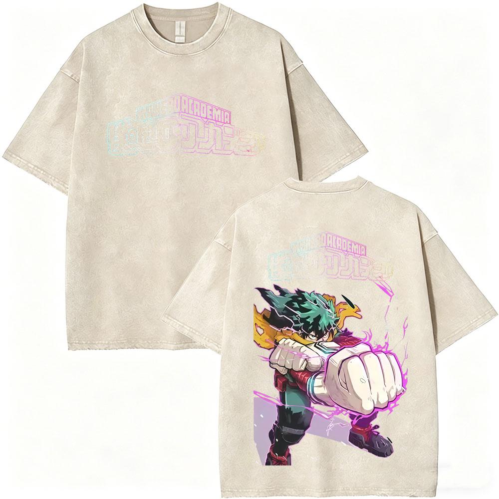 Washed Vintage Anime My Hero Academia Himiko Toga Graphic T-shirt ga Casual T-shirts Unisex Y2k Oversized T Shirts