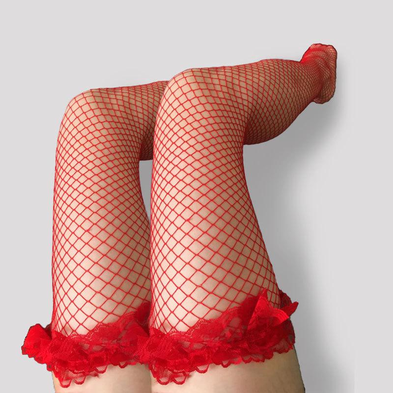 Women Sexy Lace Fishnet Mid Calf Socks Long Tube Socks With Pleated Lace Knee High Socks New All Season Lace Stockings