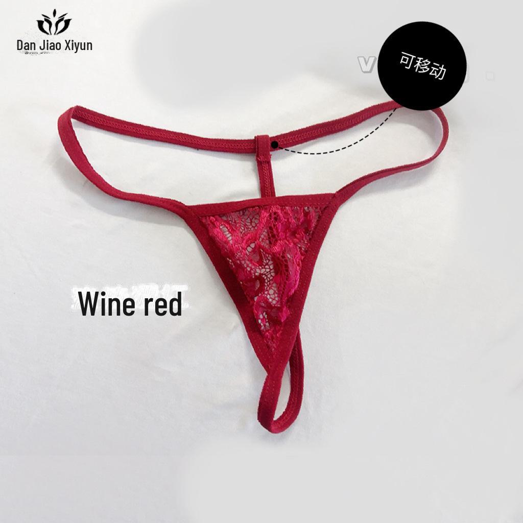 Spitzen-String-Höschen mit Schrittverschluss und nicht ausziehbaren Schnüren, transparenter Slip mit niedriger Taille.