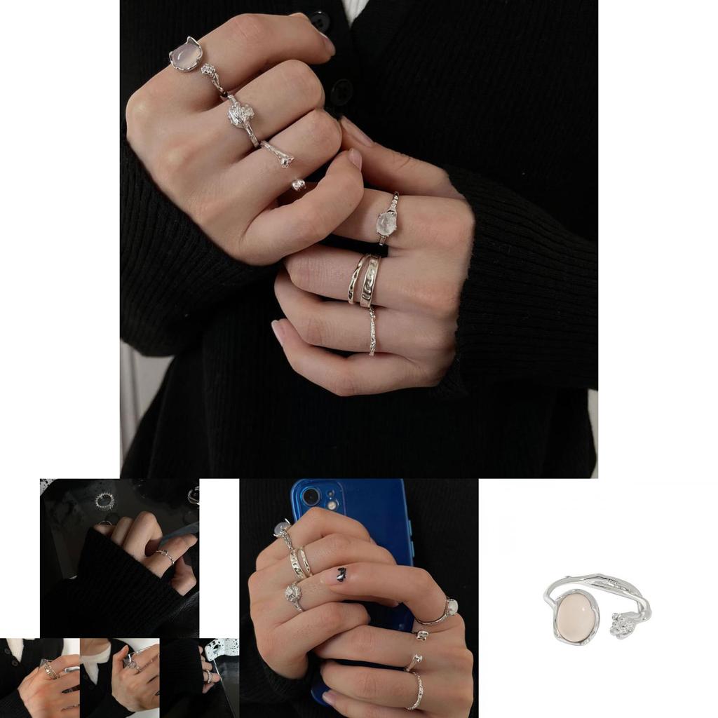 Eleganter 925 Sterling Silber Ring im koreanischen Stil, verstellbar, mit funkelndem geometrischen Kristalldesign