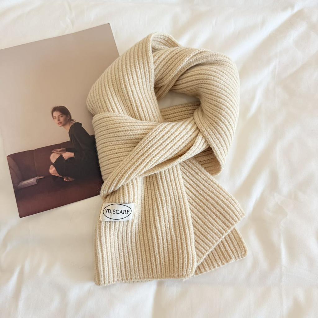 Autumn and Winter New Soft Knit Knit Groove Wool Scarf for Women, Korean Style Warm Yarn Solid Color Versatile Neck Warmer