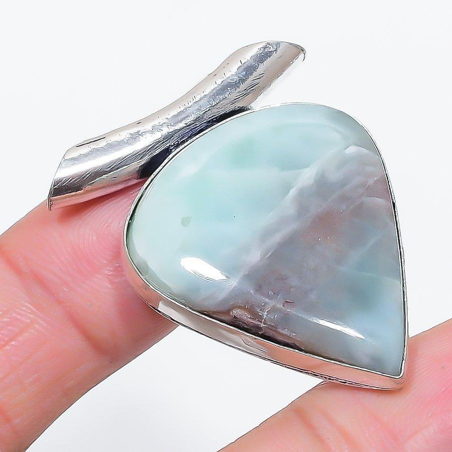 Natural Larimar Gemstone Handmade 925 Sterling Silver Jewelry Pendant 1.62" T7R30