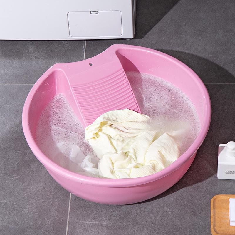 Thickened Plastic Washbasin with Washboard for Laundry and Baby Clothes