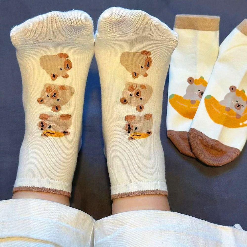 5Pairs Dot Capybara Socks Cartoon Socks Women Japanese Style Capybara Mid-tube Socks Outdoor