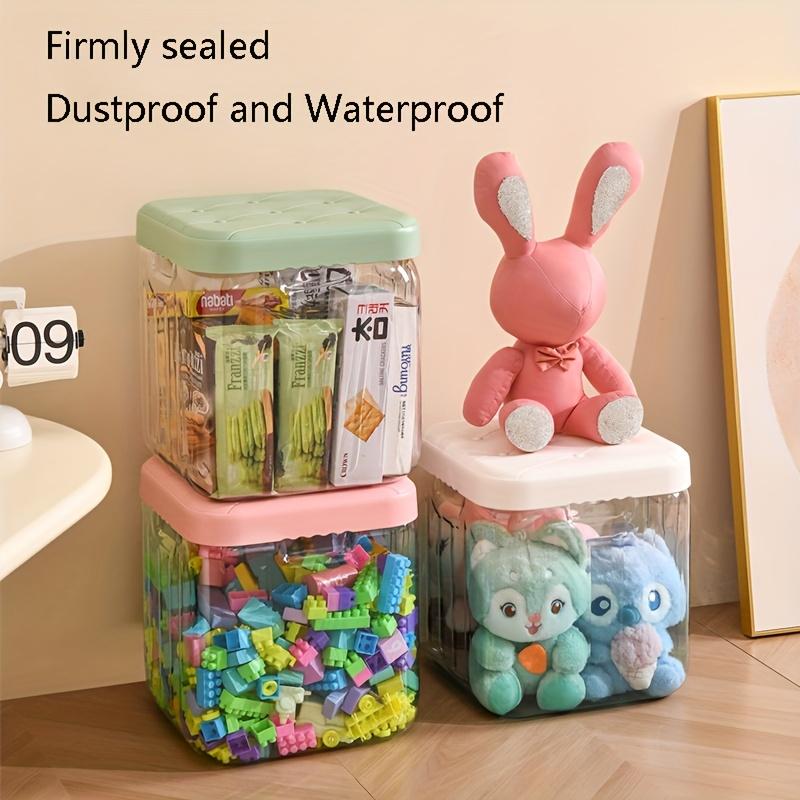 Transparent Square Storage Stool with Flip-Top Lid - Large Capacity Multi-Functional Organizer for Toys and Accessories