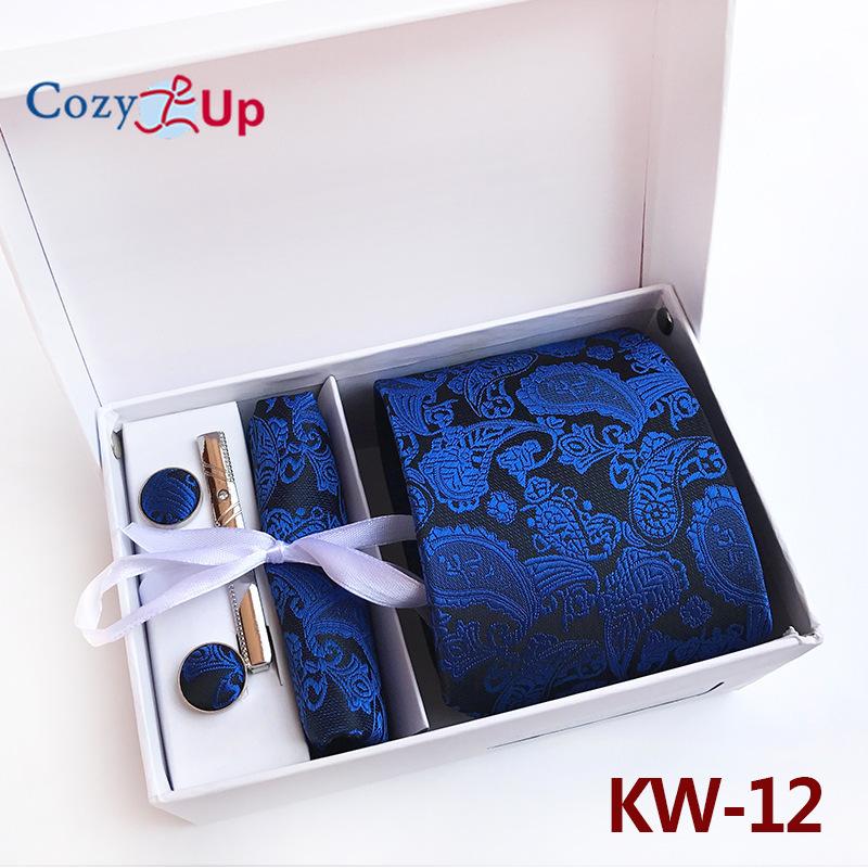 Cozy Up 6 Pieces Set Paisley Men's Tie Including Tie Square Scarf Cuff Tie Clip Gift Box