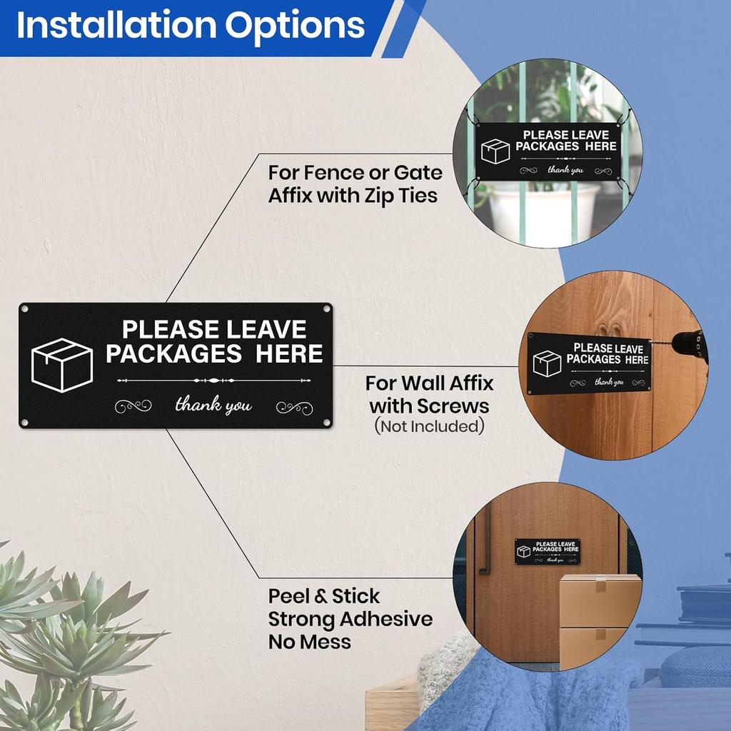 Please Leave Packages Here Signs 10" x 4" Deliveries Sign Aluminum Package Delivery Sign for Outside Front Door Home Office Shop 2 Pack