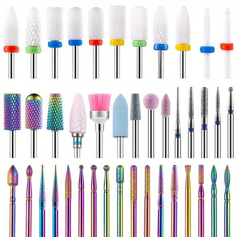 30Pcs Nail Drill Bits Ceramic Diamond Cuticle Efile Carbide Remover for Home Salon Acrylic Gel Nail Manicure Pedicure Tools