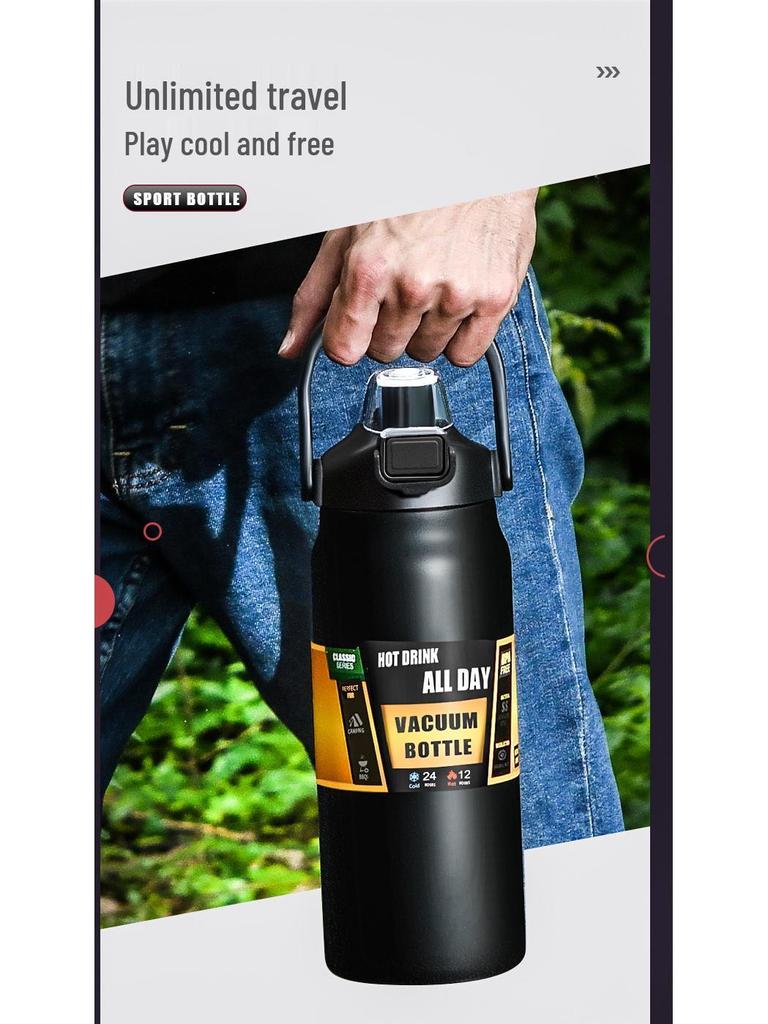 304 Stainless Steel Large Capacity Vacuum Insulated Sports Bottle with Handle and Dual Drink Lids for Outdoor Activities