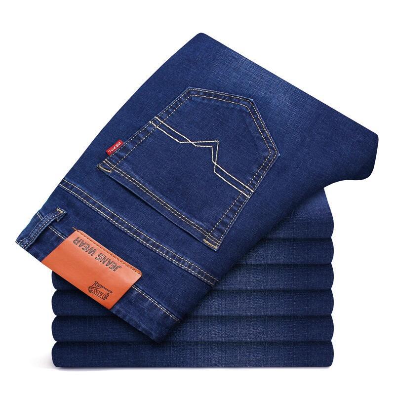 Spring And Autumn New High End Plush Jeans For Men Straight Tube Slim Fit Elastic Thick Casual Pants Autumn And Winter Men'S Pants