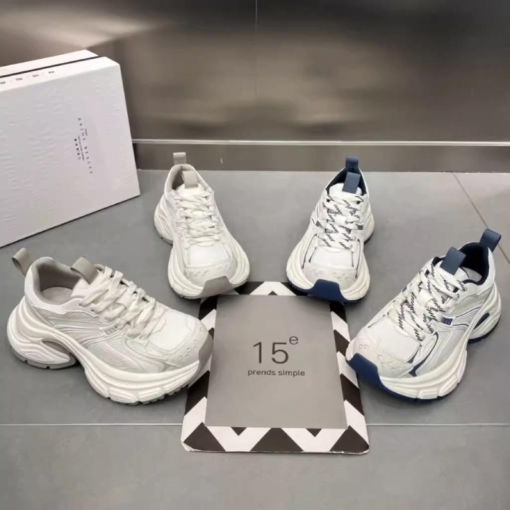 Leather platform dad shoes women's shoes 2025 new fashionable versatile heightening lace-up mesh casual sports shoes trendy shoes