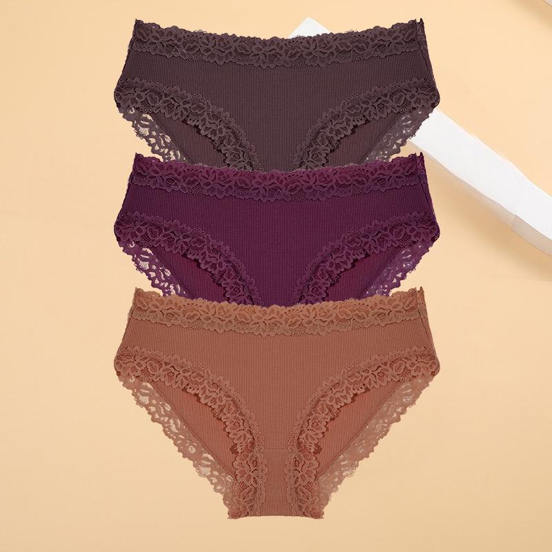

FINETOO 3 шт./компл. хлопковое нижнее белье для женщин, сексуальные кружевные ребристые цветочные стринги, женские дышащие однотонные бикини с Т-образной спинкой, размеры S-XL, сексуальные кружевные трусики XL&3pcs