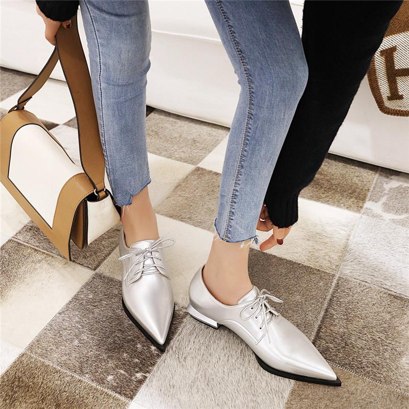 Fashion Western Women's Flats Pointed Toe Loafer Shoes Woman Sexy Lace-up Pointed Toe Oxford Shoes For Women Spring Footwear Large Size
