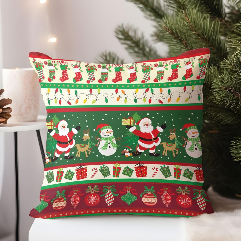 Festive Atmosphere Pattern Square Polyester Pillowcase, Sofa Living Room Decorative Cushion Cover, Bedroom Bedside Pillow Cover