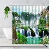 Zen Bamboo Forest Shower Curtain Summer Forest Jungle Waterfall Rock Nature Scenery Bath Curtains Set Green Landscape Bathroom