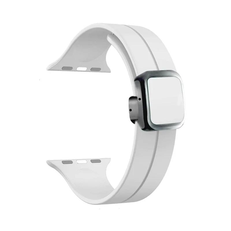 New Magnetic Buckle Silicone Strap For Apple Watch Band 44mm 45mm 38mm 49mm 40 42 41mm Sport Bracelet iWatch ultra 2 9 6 7 8 SE