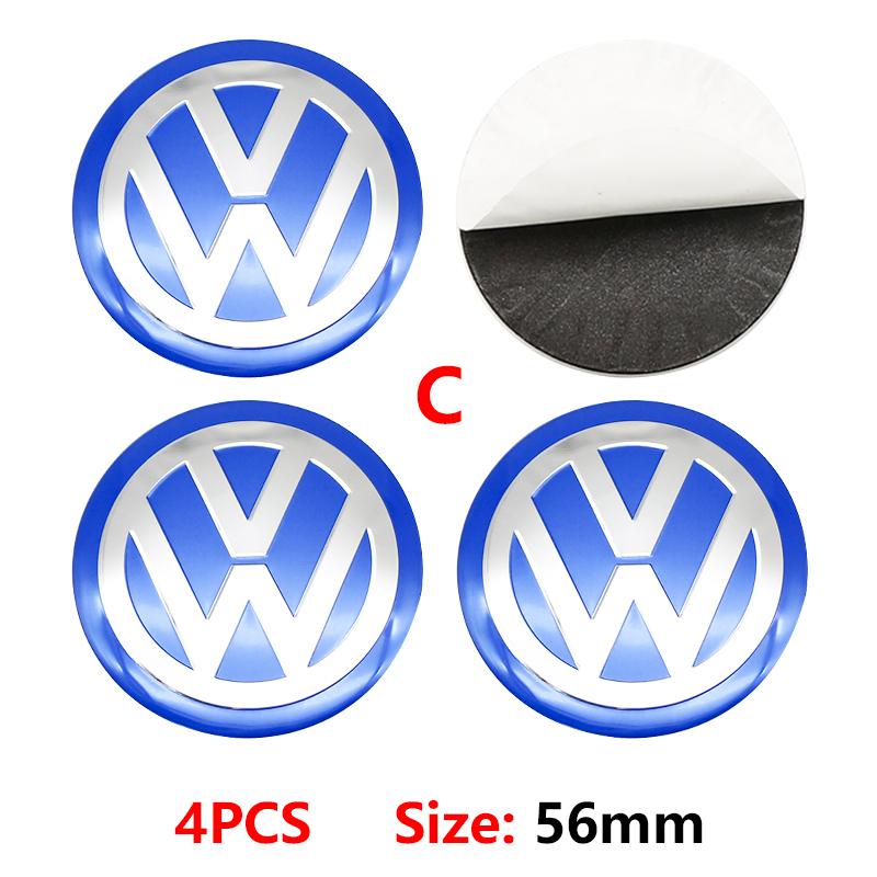 Pour VW VOLKSWAGEN Nouveau 4pcs 56mm Emblème de Roue de Voiture Autocollant Central 60mm Cache-Moyeux de Roue Accessoire Pour VW golf Passat R Rline GTI