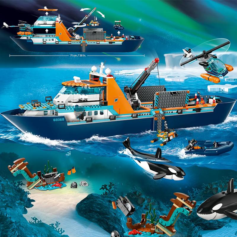 Byggeklosser Arctic Explorer Ship Killer Ozean Whale Shark Barneleker Monteringsgave