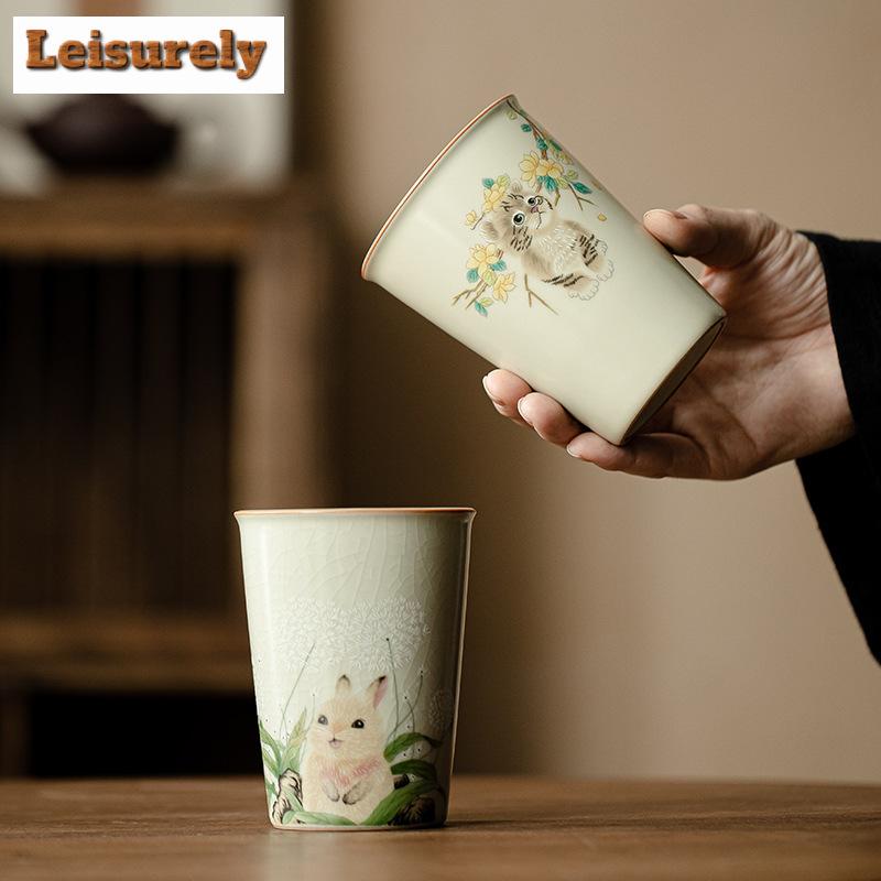 250ml Cute Cat Ru Kiln Ceramic Teacup Elegant Water Jug Master Cup Green Coke Cup Coffee Mug Tea Household Drinkware Accessories