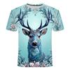 Summer Elk 3D Pattern Short Sleeve T-shirt Loose Summer Trendy Fashion Men's and Women's Round Neck T-shirt