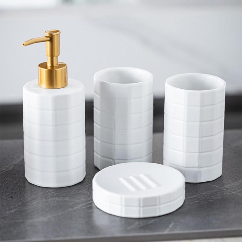 Ceramic Bath Accessories Set For Home Use, AntiSlip Toothbrush Cup Holder With Easy To Clean Glazed Finishes