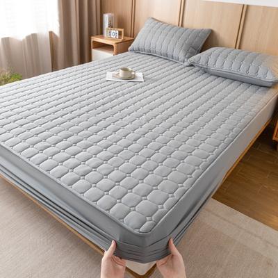 Einfarbig Hautfreundlich Gewaschene Baumwolle Bettlaken Staubdicht Rutschfest Gesteppt Verdickt Bettdecke Zuhause Schlafzimmer Schutzdecke