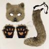 Faux Fur Fox Tail Cat Wolf Cosplay Costume Set Plush Mask Fluffy Paw Gloves Anime Accessories Halloween Party For Girls Women