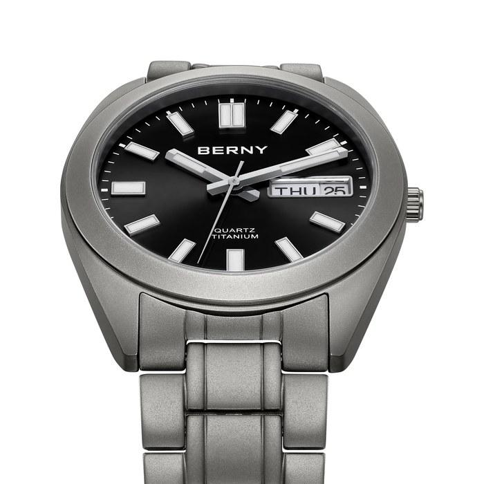 BERNY Men's Watch Titanium Analog Quartz 10ATM Waterproof Super Luminous Black