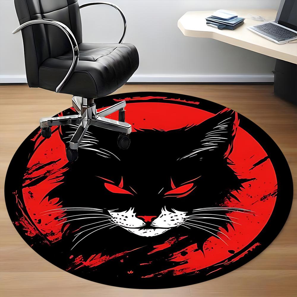 1pcBlack Cat Moon Office Round Area Rug, Indoor Mat Suitable ForOffice, Under Office Chairs Bedroom Living Room Home Decor, Room Deco 046