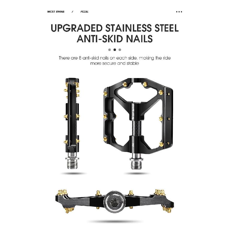 WEST BIKING Bicycle Pedal Three Bearing MTB Road Bicycle Pedal Aluminum Alloy Anti Slip Universal Bicycle Accessories