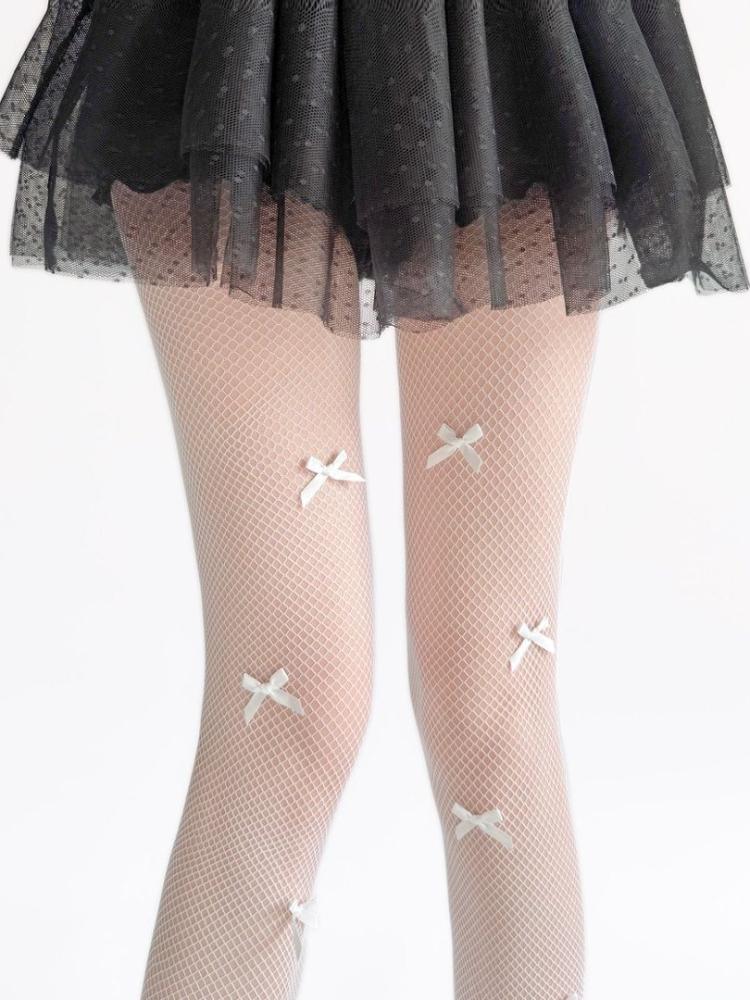 

Women Sexy See-through Black Fishnet Pantyhose Japanese Style JK Uniform Cos Kawaii Bowknot Long Socks Ladies Slim Mesh Tights One Size белый