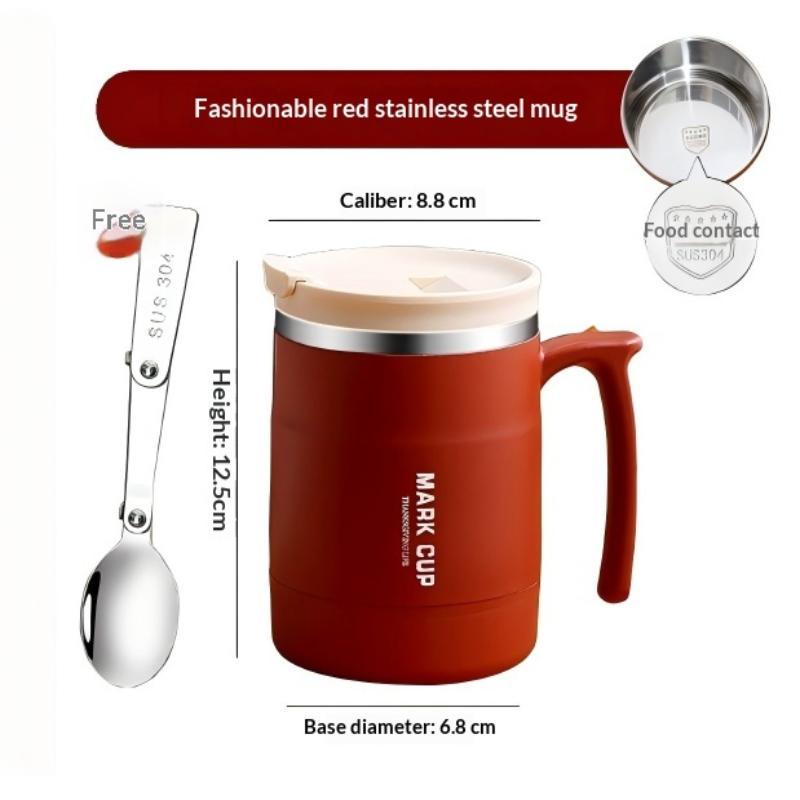 1Pcs Double Wall Thermal Coffee Mug Stainless Steel With Spoon Cold Water Drinks Metal Tumble 500ml