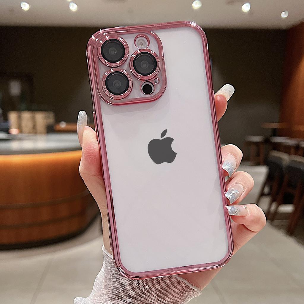 Fashion Transparent Soft Phone Case for 17 Air 16 15 14 Plus 13 12 Mini 11 Pro Max Lens Protection Plating Back Cover