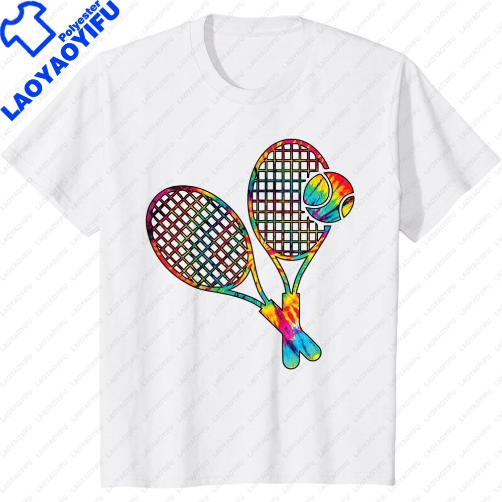 Tennis Tie Dye Rainbow Teenage Unisex Girls Cool TShirt Colorful Fashionable Tennis Racket Patterns T Shirt Women Clothes