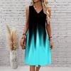 Plus Size V Neck Sleeveless Misty Canyon Waterfall Print For Wilderness Sightseeing Trip
