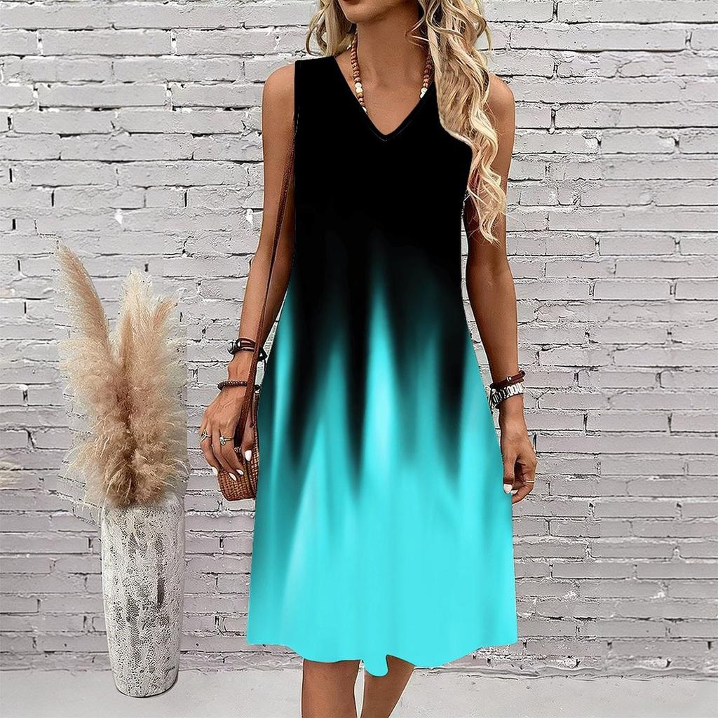 Plus Size V Neck Sleeveless Misty Canyon Waterfall Print For Wilderness Sightseeing Trip