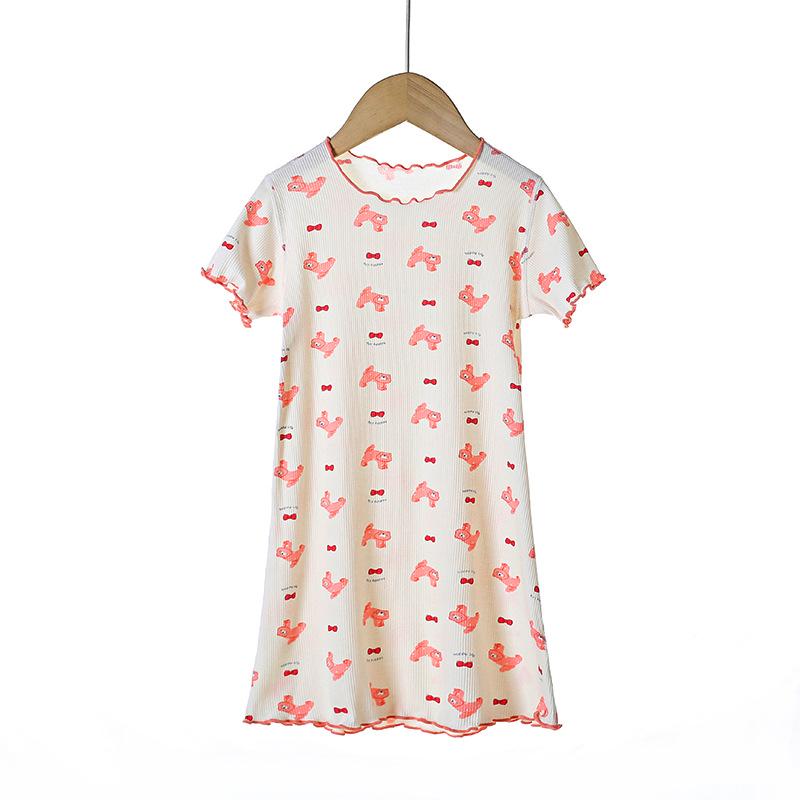 

Y Korean Style Girls Modal Nightgown: Summer Airy Boneless Sleepwear for Children 120 (Height 100-110cm)