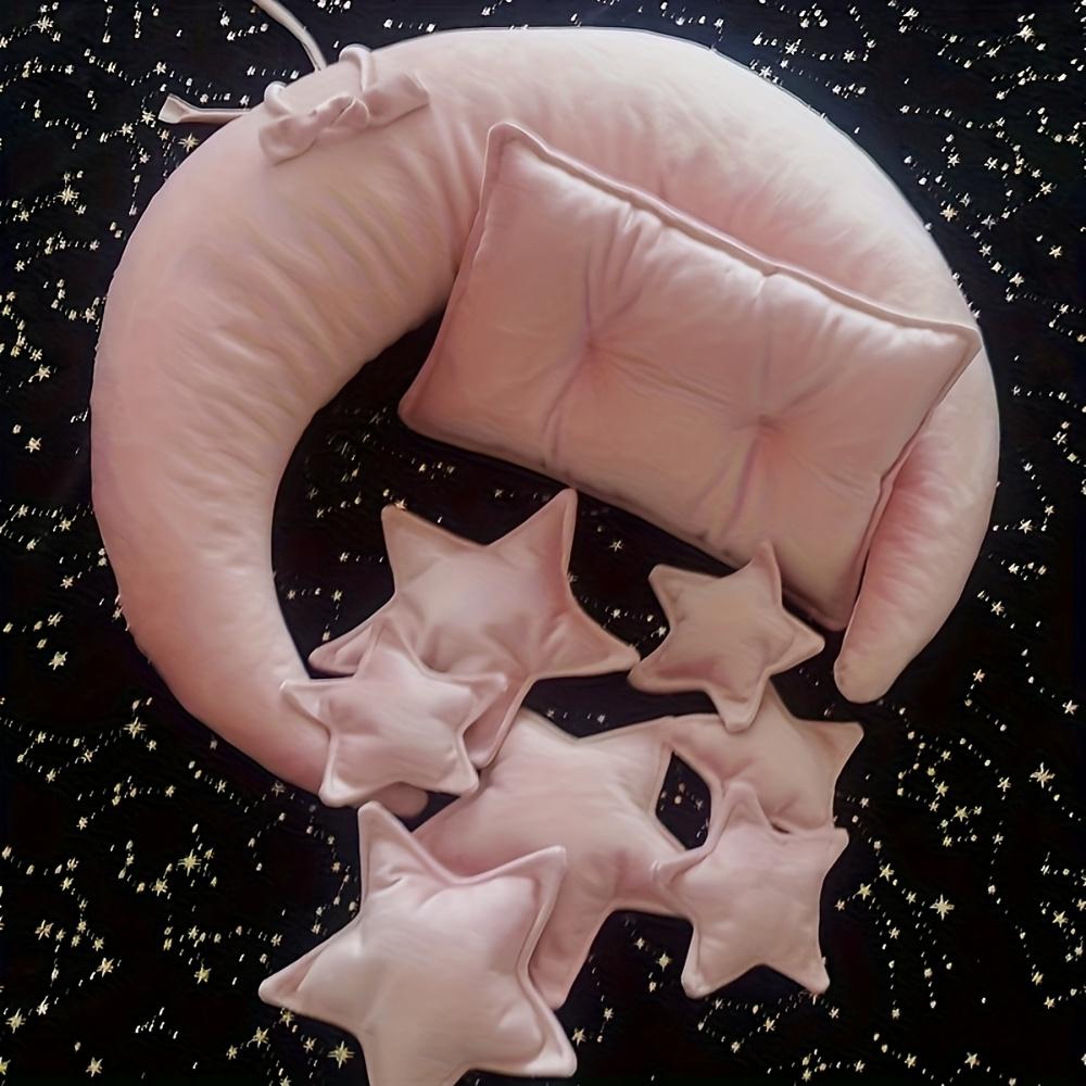 Newborn Photography Props Plush Crescent Moon Theme with Square Pillows Headband Set Studio Accessories Cute Photo Shoots