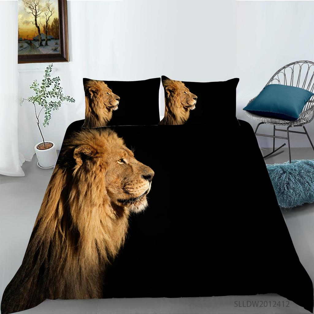 Prairie Lion Digital Printing Quilt Cover Pillowcase Three-Piece Set Polyester